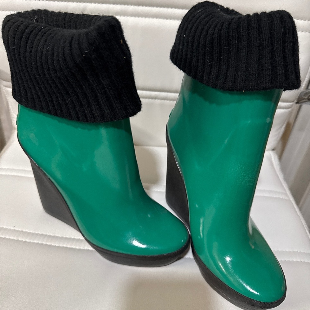 Coach   New teal green wedge rain boots